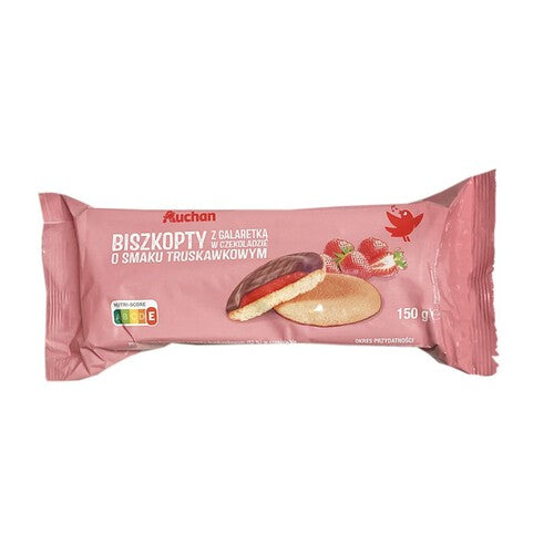 Biszkopty z galaretką o smaku truskawkowym w czekoladzie Auchan 150 g