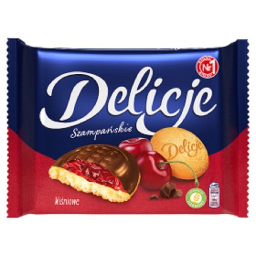 Biszkopty z galaretką wiśniową oblane czekoladą Delicje 294 g