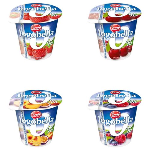 Jogobella Jogurt owocowy 0% tłuszczu 0% dodatków cukru mix smaków Zott 150 g