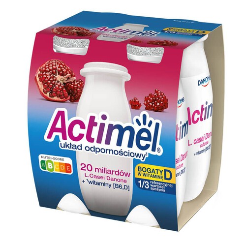 Actimel L.casei z witaminami B i D  o smaku granatu Danone 4 x 100 g