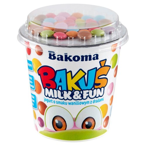 Bakuś jogurt o smaku waniliowym z drażami Bakoma 135 g