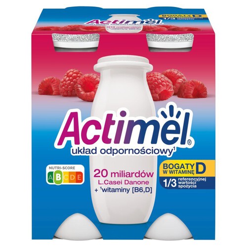 Actimel L.casei z witaminami B6 i D malinowy Danone 4 x 100 g