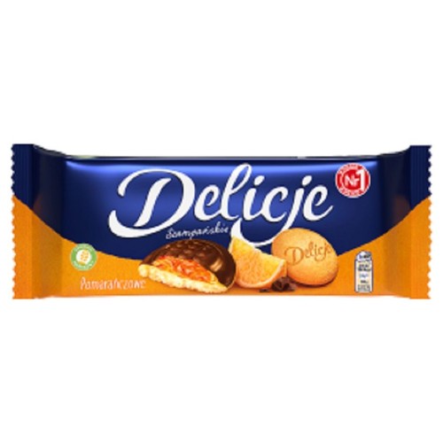 Biszkopty z galaretką pomarańczową oblane czekoladą  Delicje 147 g